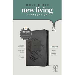 NLT Compact Zipper Bible, Filament Enabled (Leatherlike, Charcoal Patch, Red Let